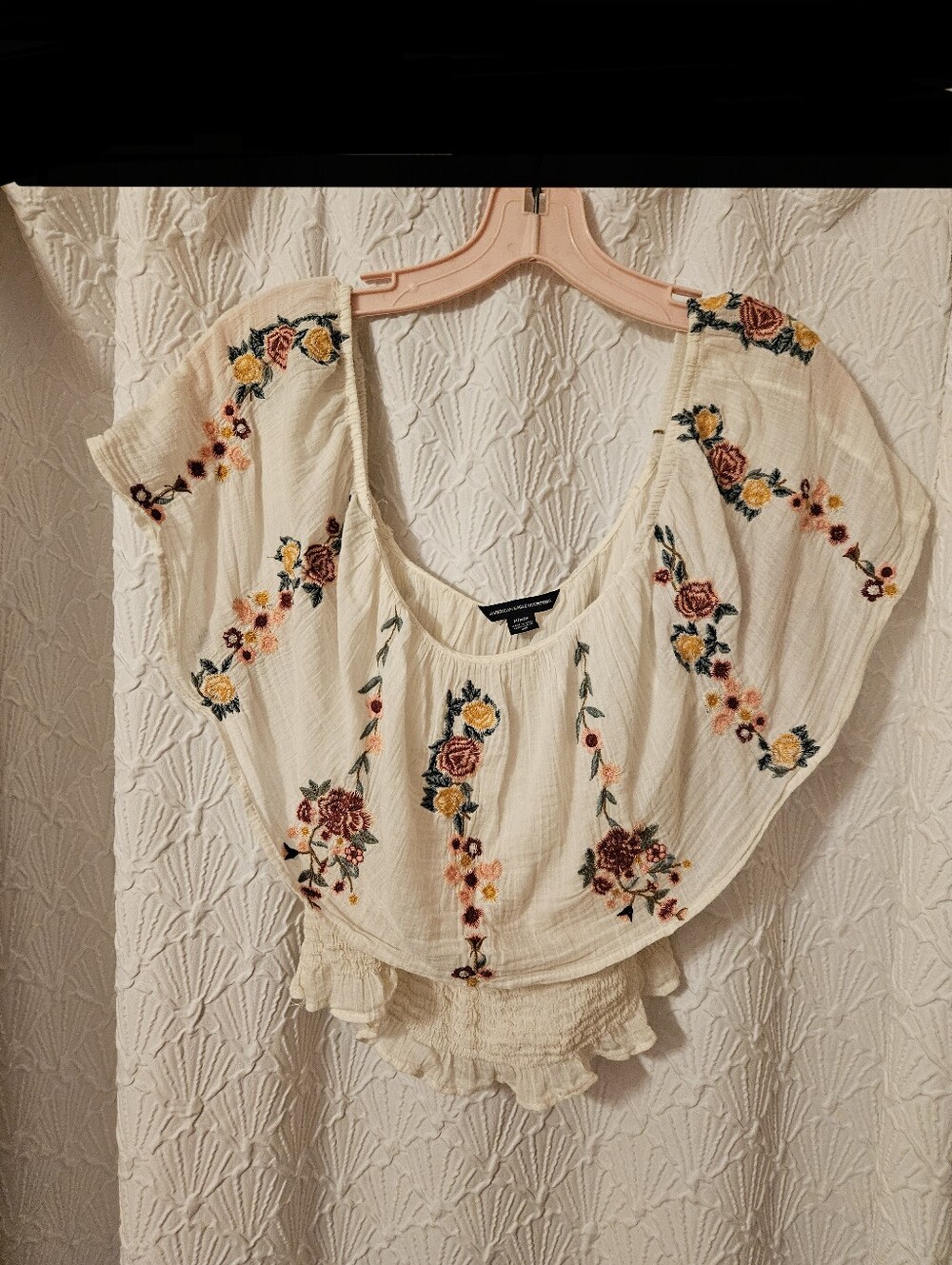 Embroidered Ivory Floral Peasant Top - Picture 3 of 12